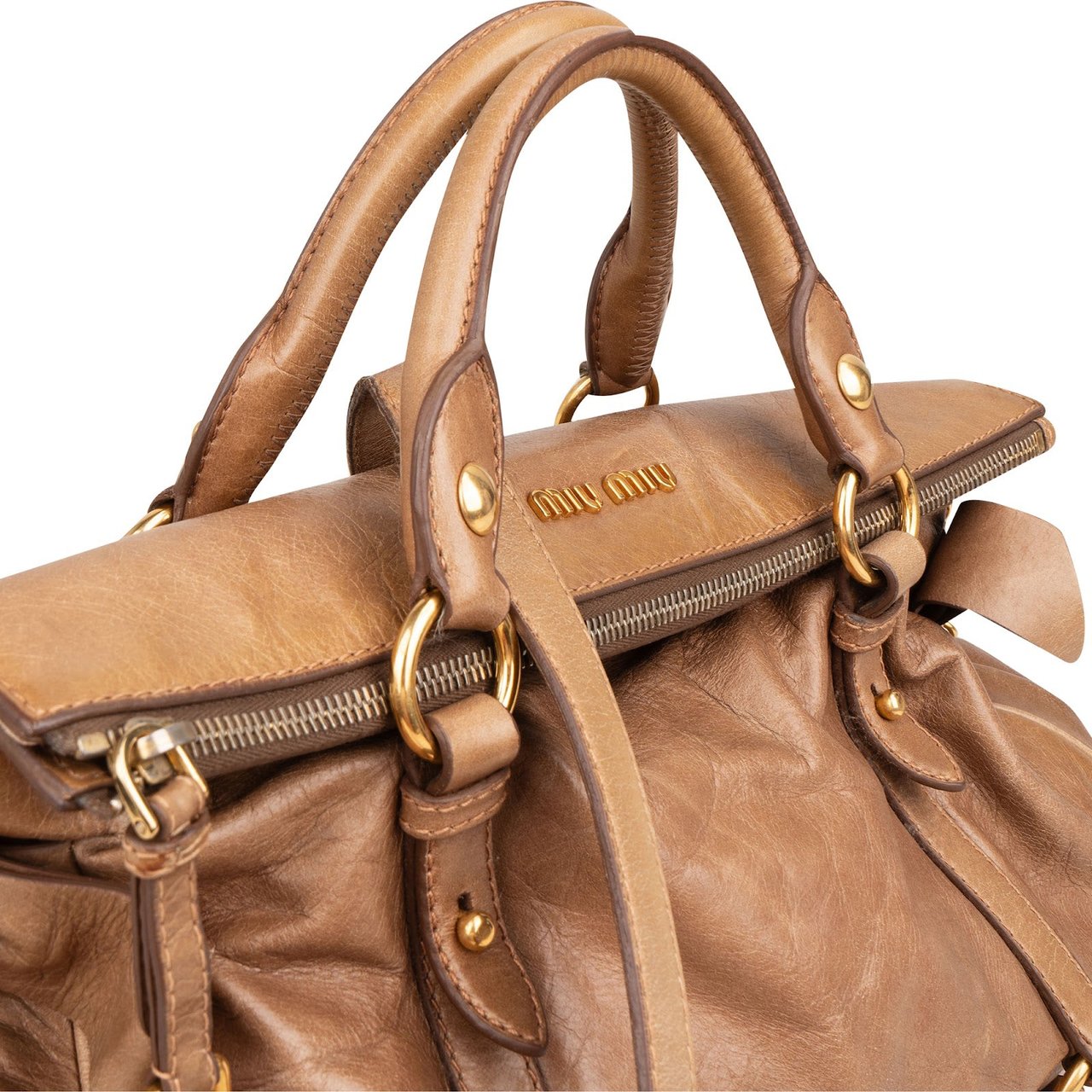 Miu Miu Vitello Lux Leather Bow Bag Handbag Bruin