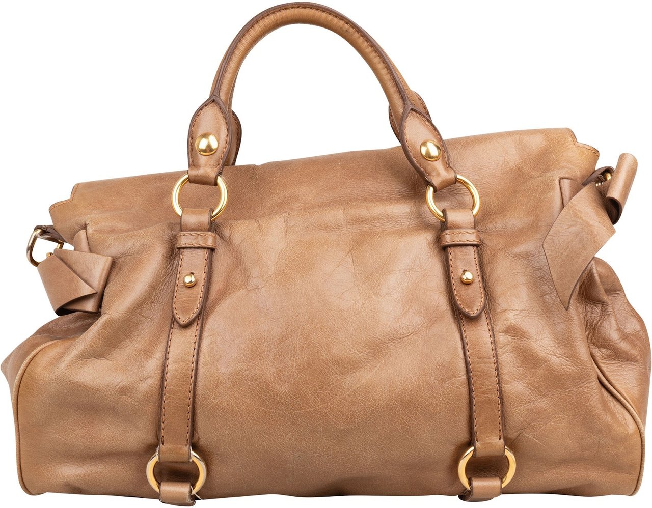 Miu Miu Vitello Lux Leather Bow Bag Handbag Bruin