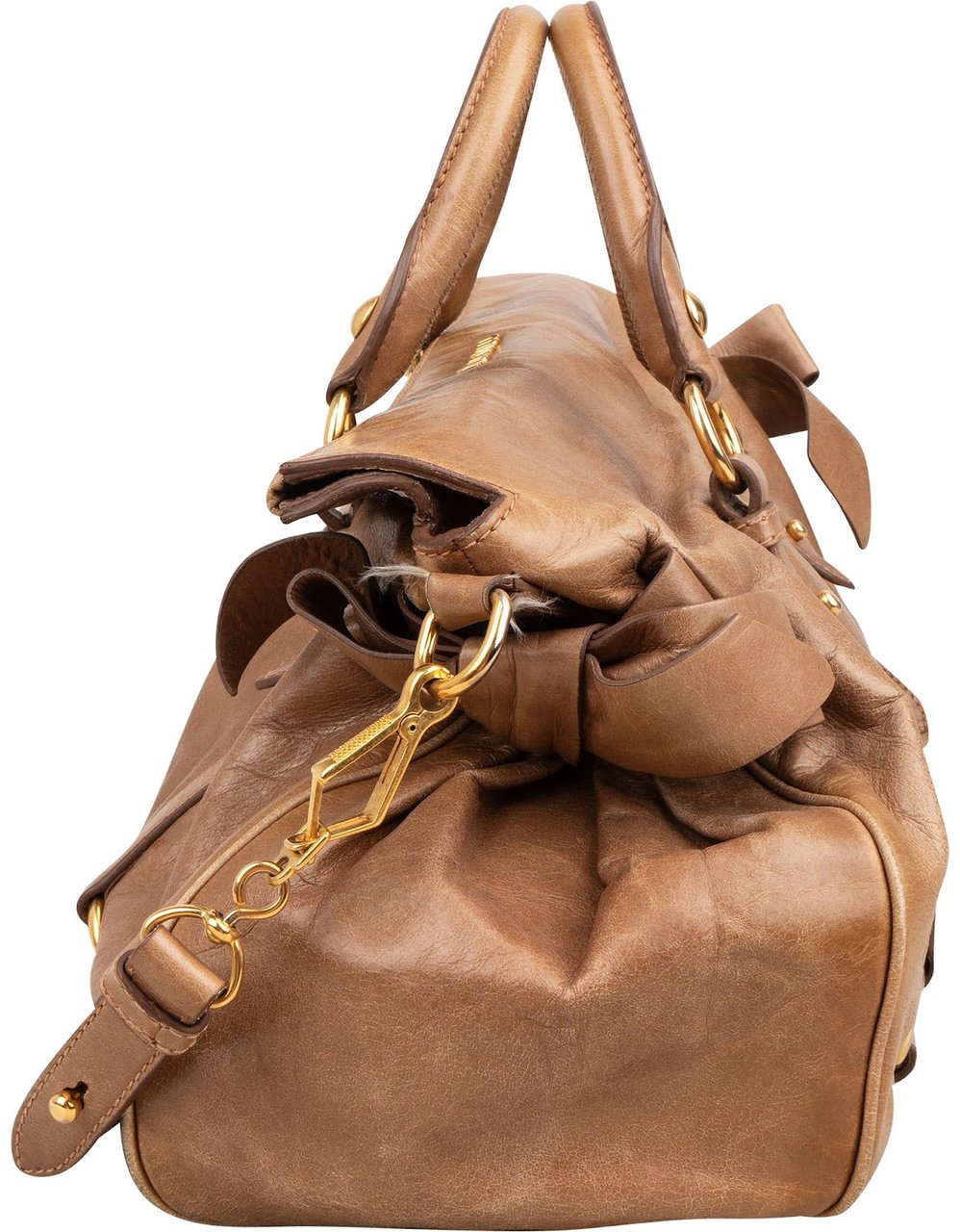 Miu Miu Vitello Lux Leather Bow Bag Handbag Bruin
