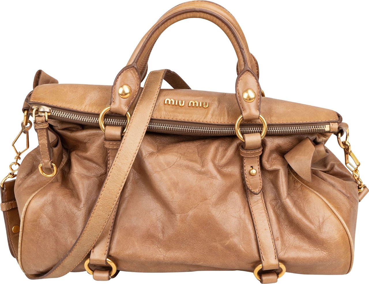 Miu Miu Vitello Lux Leather Bow Bag Handbag Bruin
