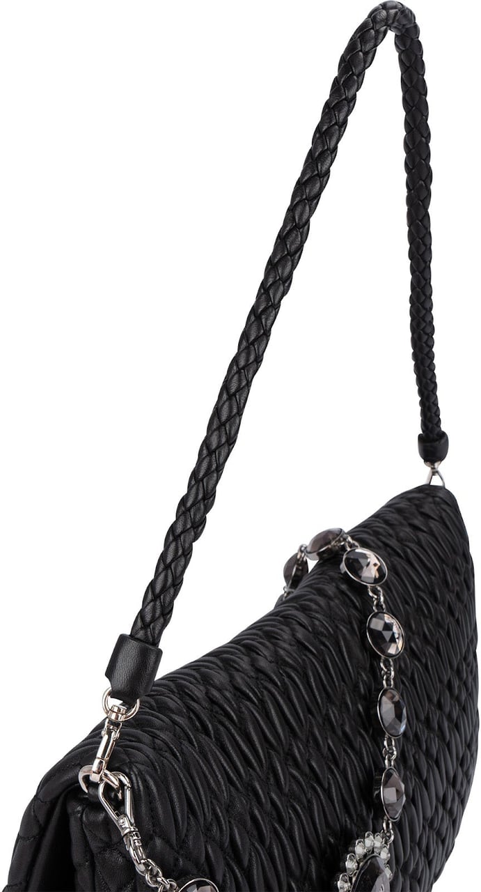 Miu Miu Miu Miu Matelassé Nappa Leather Hobo Crystal Embellishment Shoulder Bag Zwart