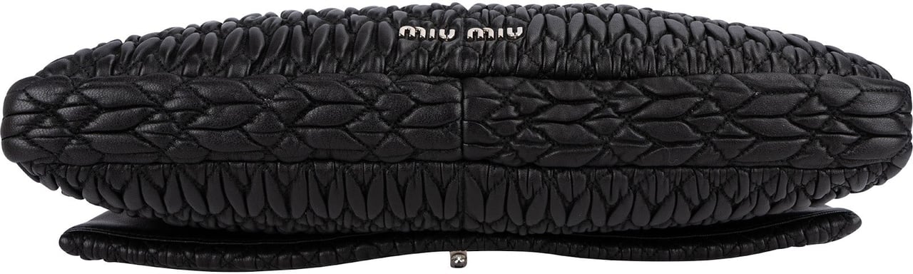 Miu Miu Miu Miu Matelassé Nappa Leather Hobo Crystal Embellishment Shoulder Bag Zwart