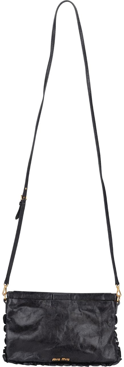 Miu Miu Nappa Leather Ruffle Clutch Crossbody Bag Zwart