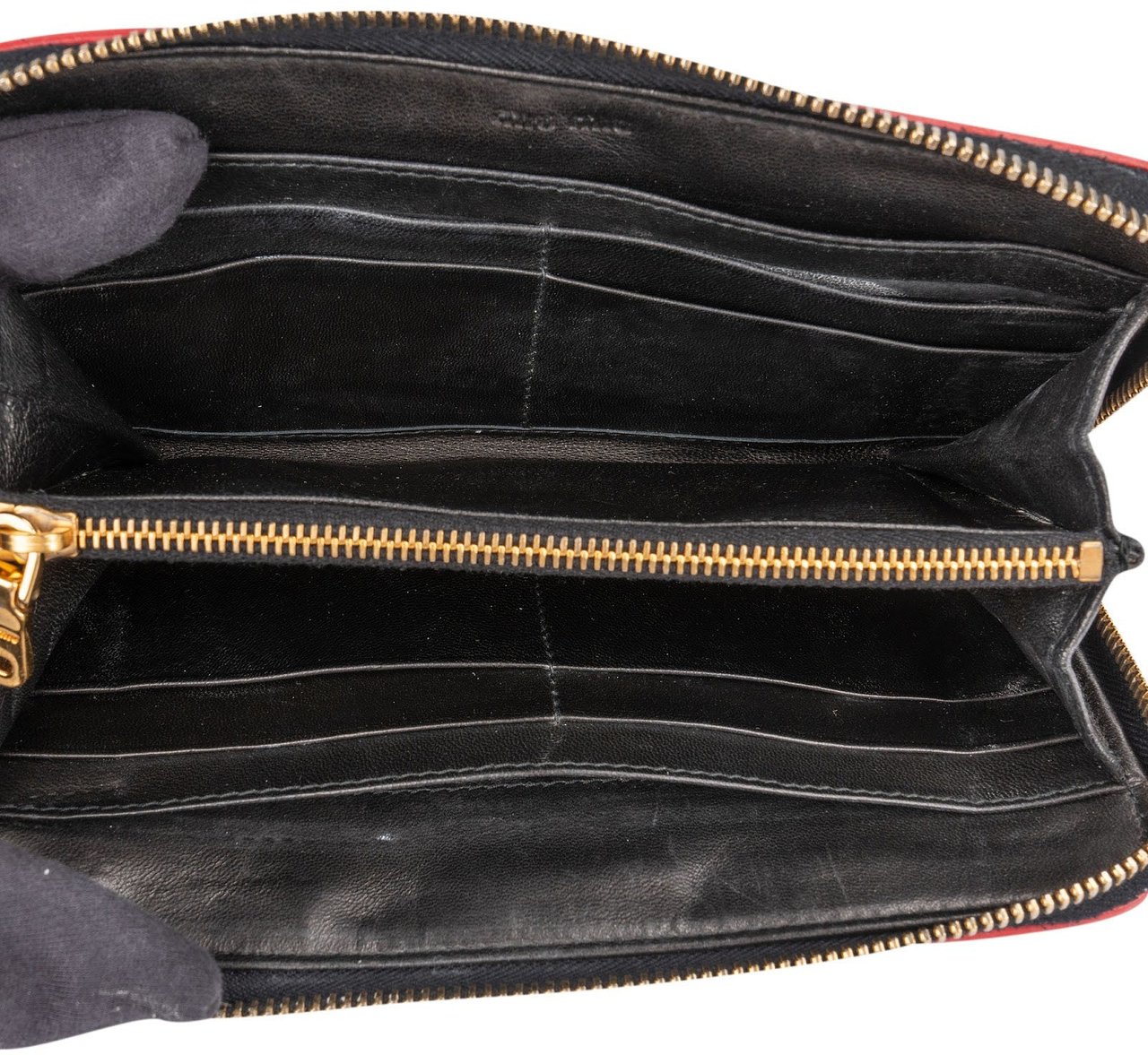 Miu Miu Quilted Nappa Leather Colorblock Biker Zip Around Wallet Zwart