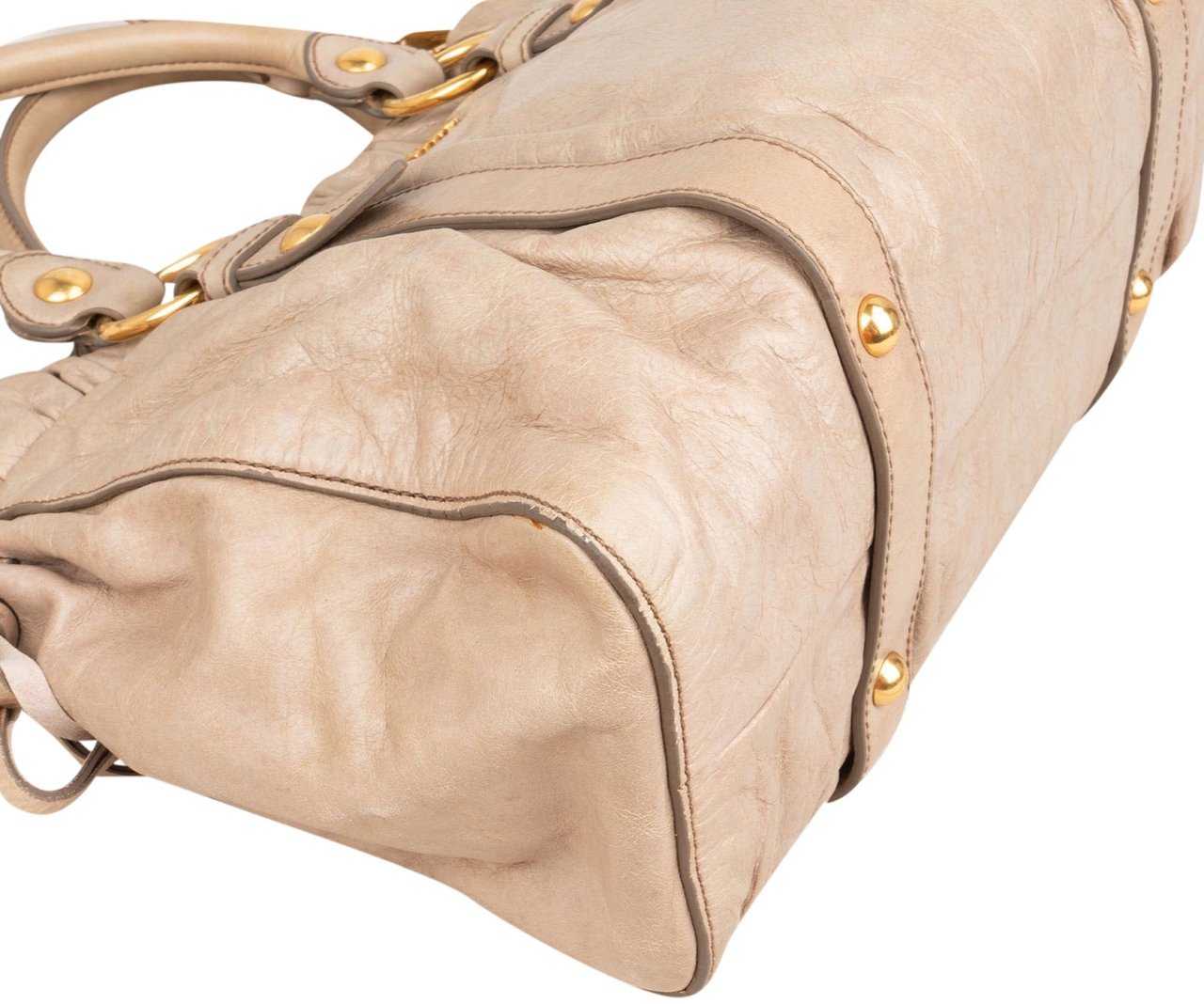 Miu Miu Vitello Lux Bauletto Satchel Handbag Beige