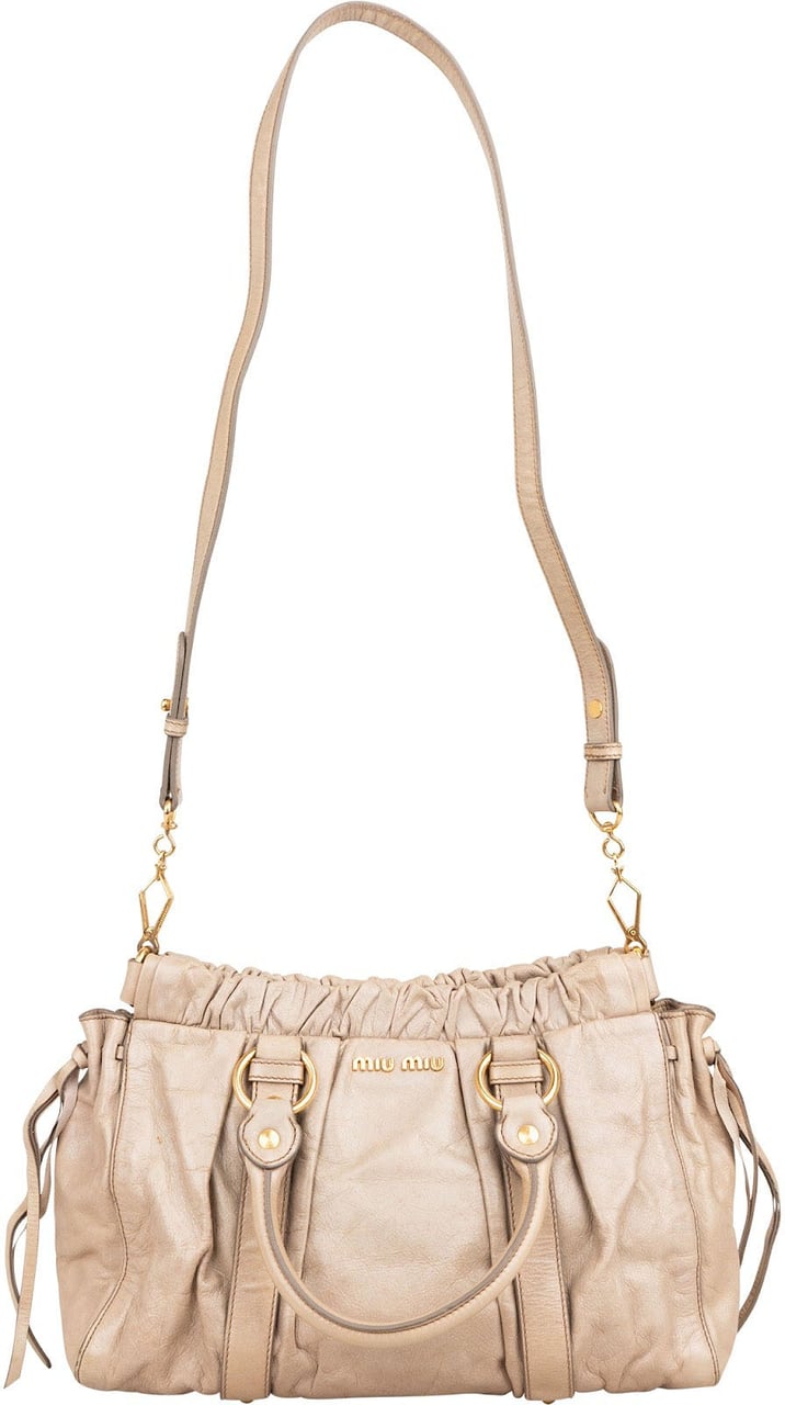 Miu Miu Vitello Lux Bauletto Satchel Handbag Beige