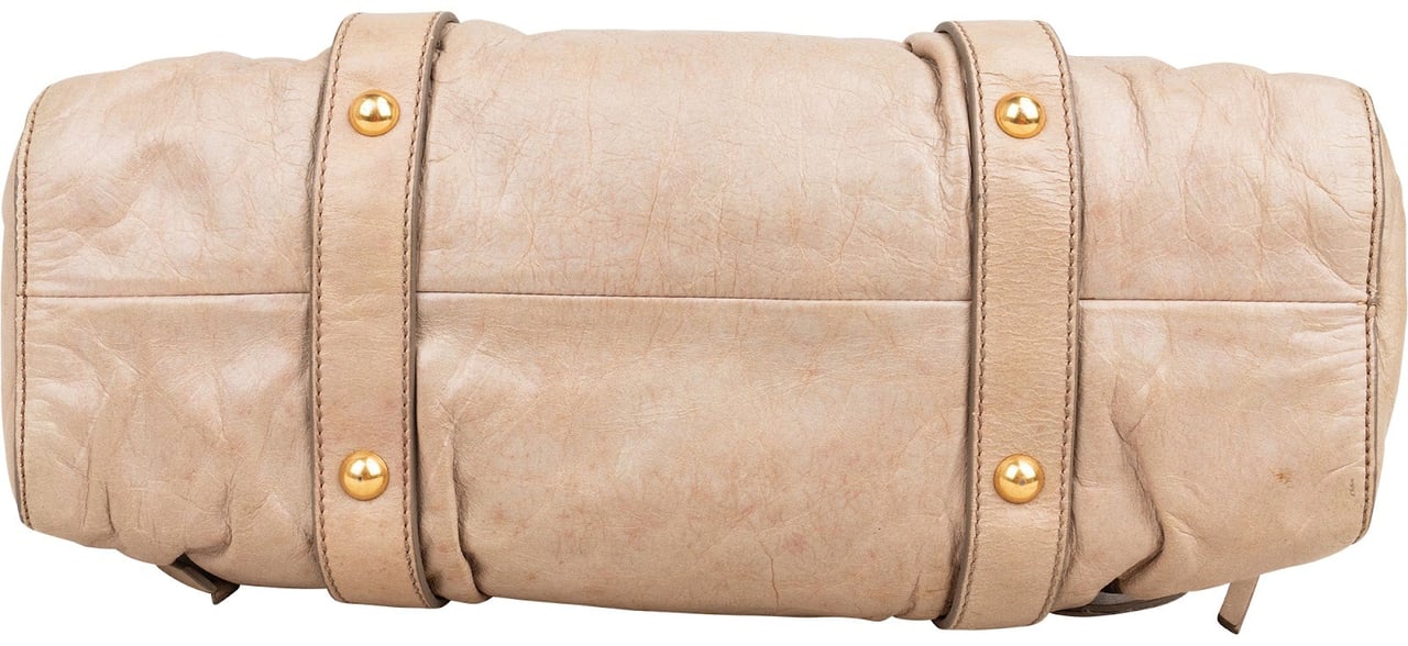 Miu Miu Vitello Lux Bauletto Satchel Handbag Beige