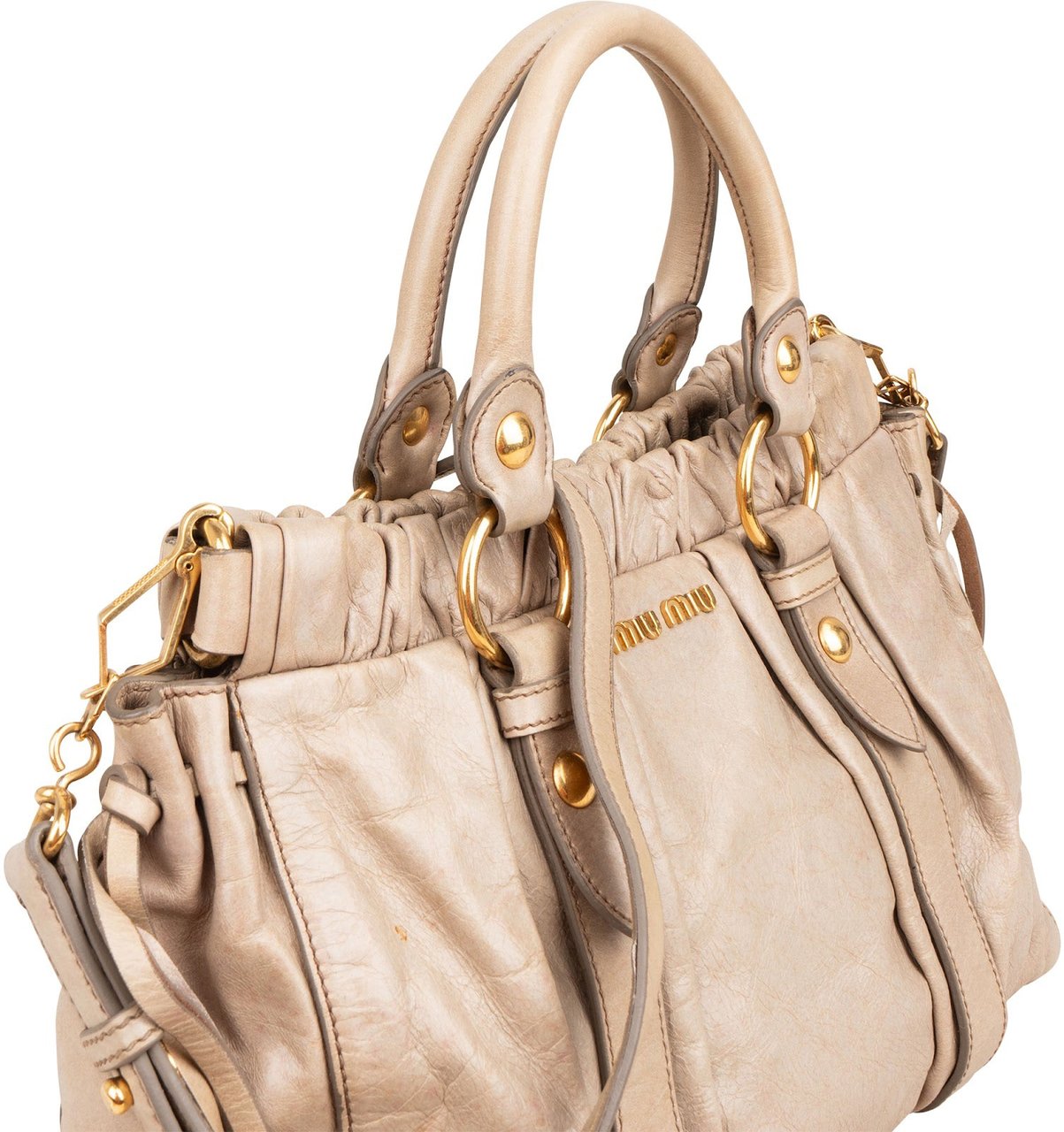 Miu Miu Vitello Lux Bauletto Satchel Handbag Beige