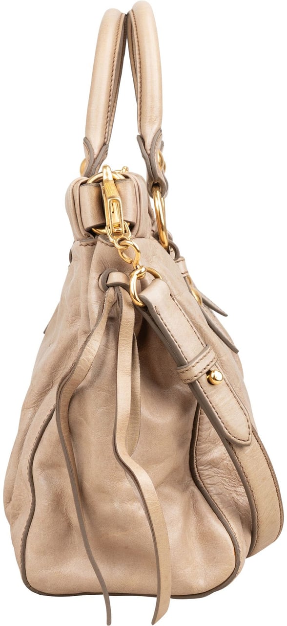 Miu Miu Vitello Lux Bauletto Satchel Handbag Beige