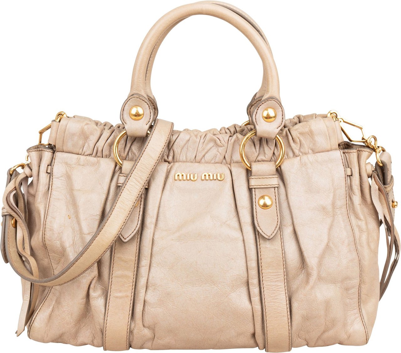 Miu Miu Vitello Lux Bauletto Satchel Handbag Beige