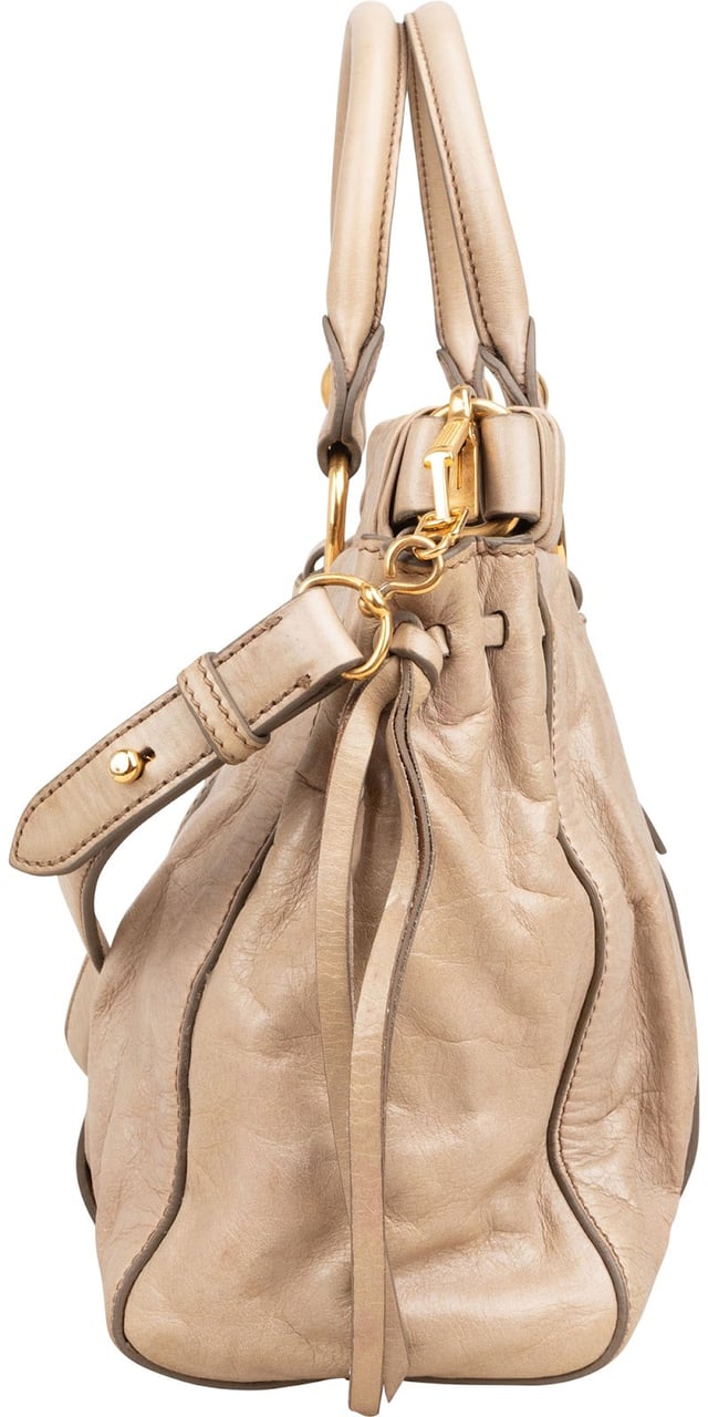 Miu Miu Vitello Lux Bauletto Satchel Handbag Beige