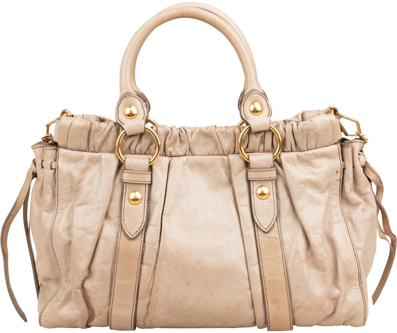 Miu Miu Vitello Lux Bauletto Satchel Handbag Beige