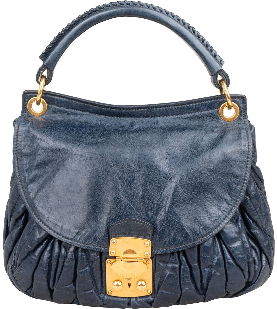 Miu Miu Matelassé Vitello Leather City Handbag Blauw