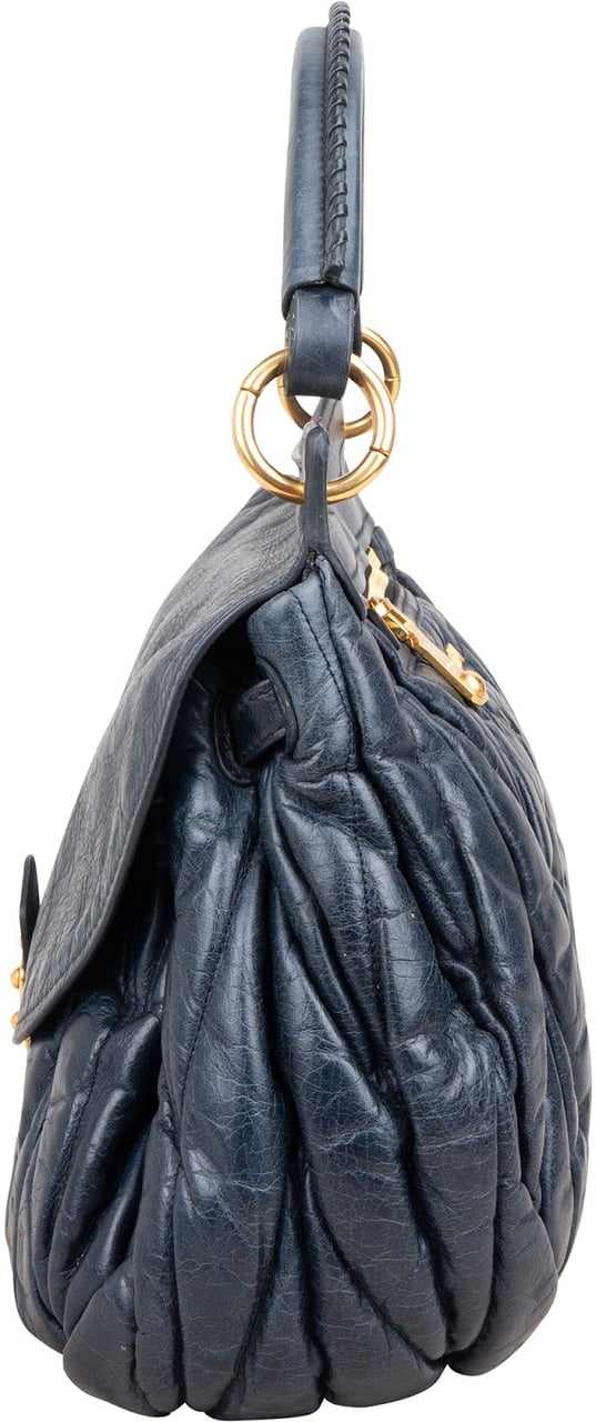 Miu Miu Matelassé Vitello Leather City Handbag Blauw
