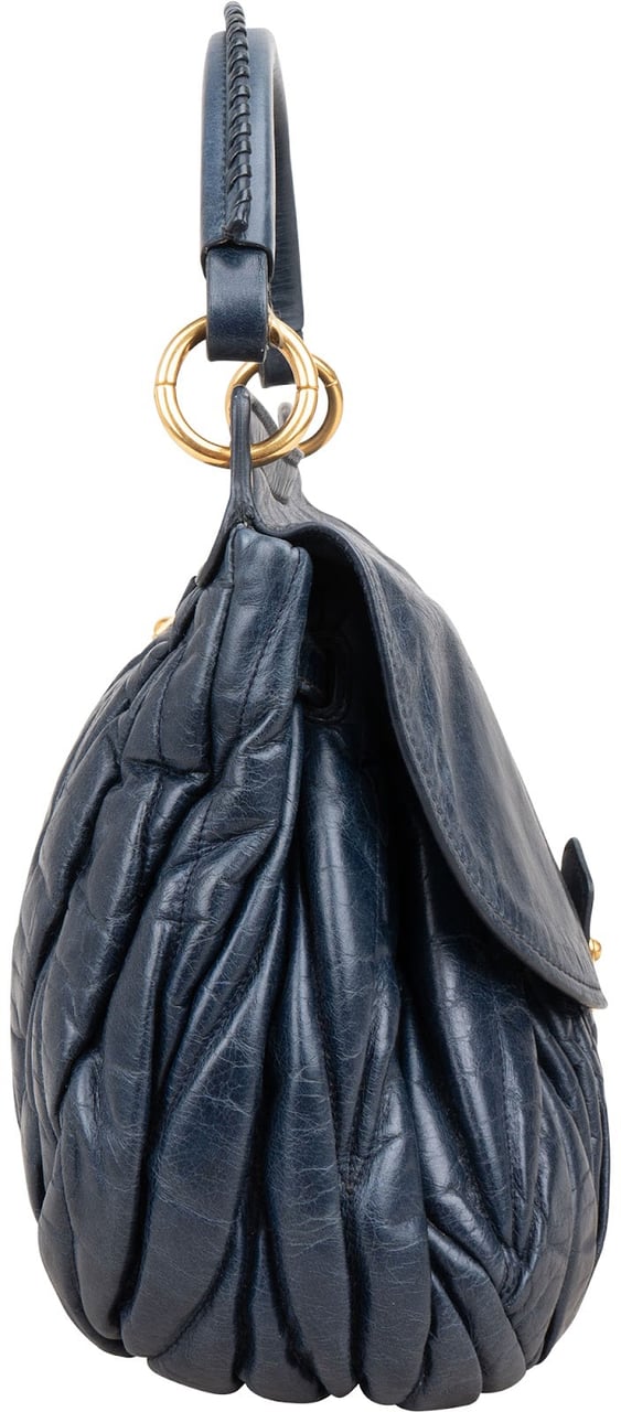 Miu Miu Matelassé Vitello Leather City Handbag Blauw