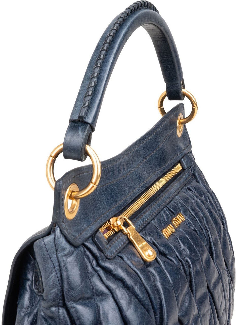 Miu Miu Matelassé Vitello Leather City Handbag Blauw