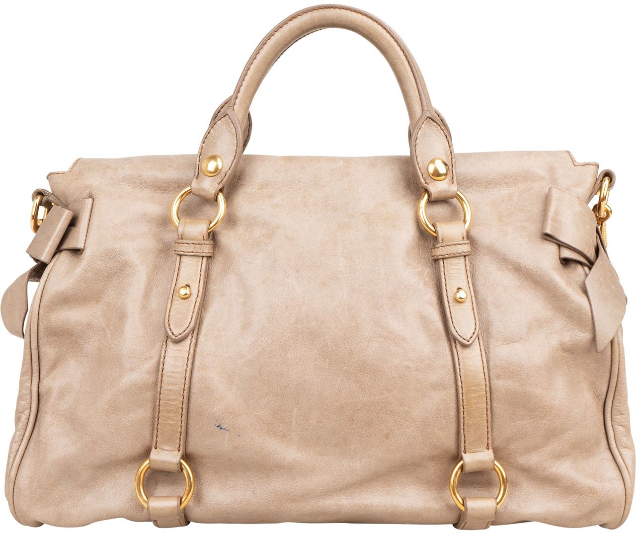 Miu Miu Vitello Lux Bow Satchel Handbag Beige