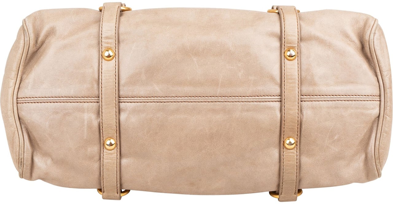 Miu Miu Vitello Lux Bow Satchel Handbag Beige