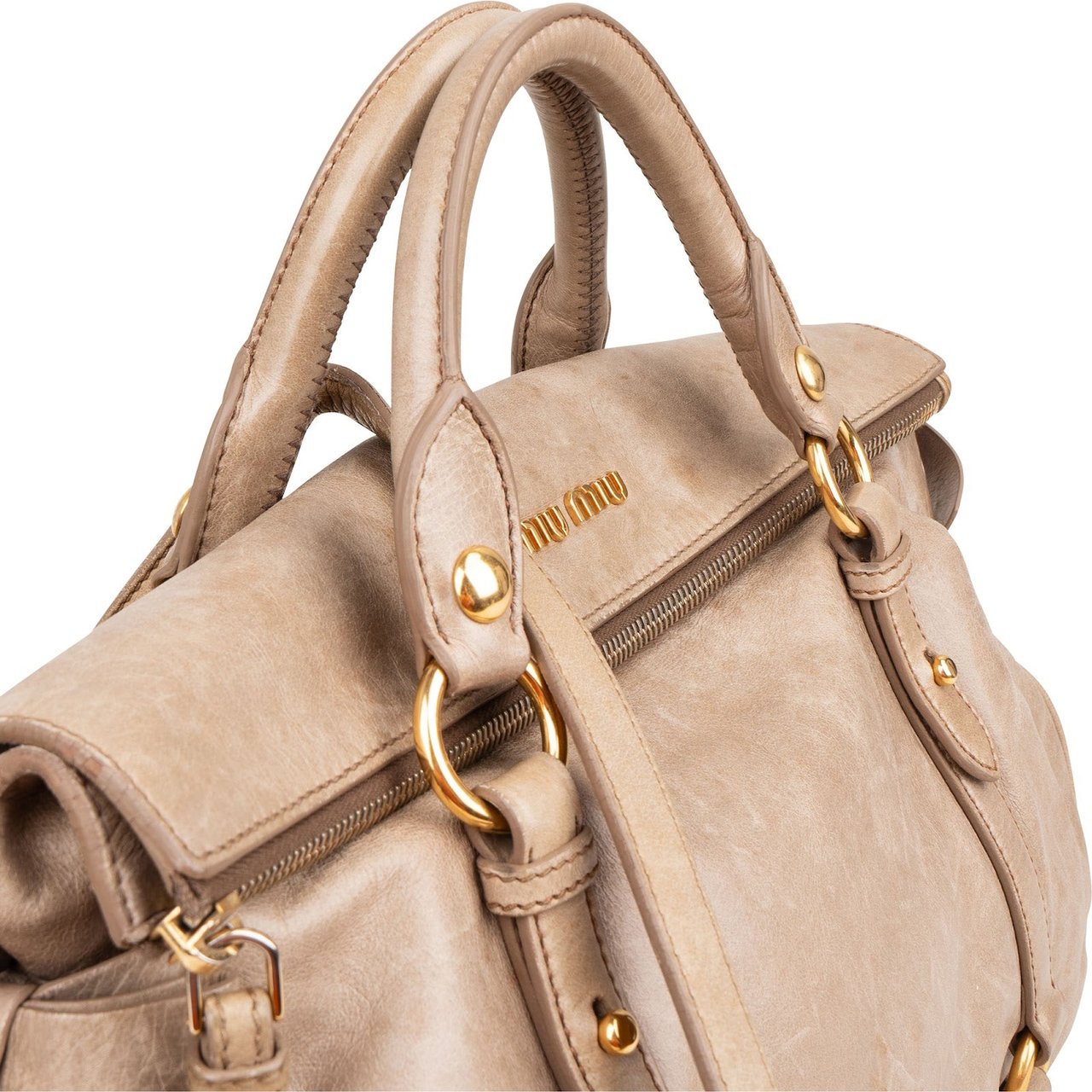 Miu Miu Vitello Lux Bow Satchel Handbag Beige
