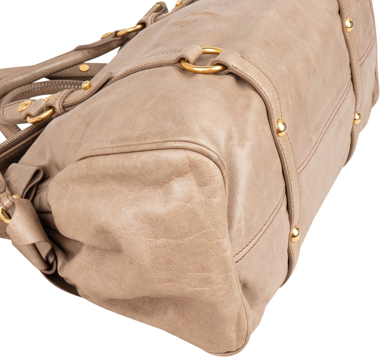 Miu Miu Vitello Lux Bow Satchel Handbag Beige