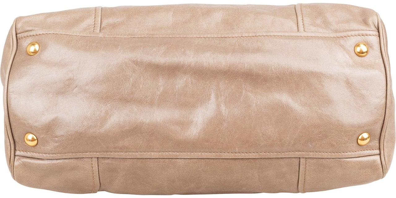 Miu Miu Vitello Shine Satchel Handbag Taupe