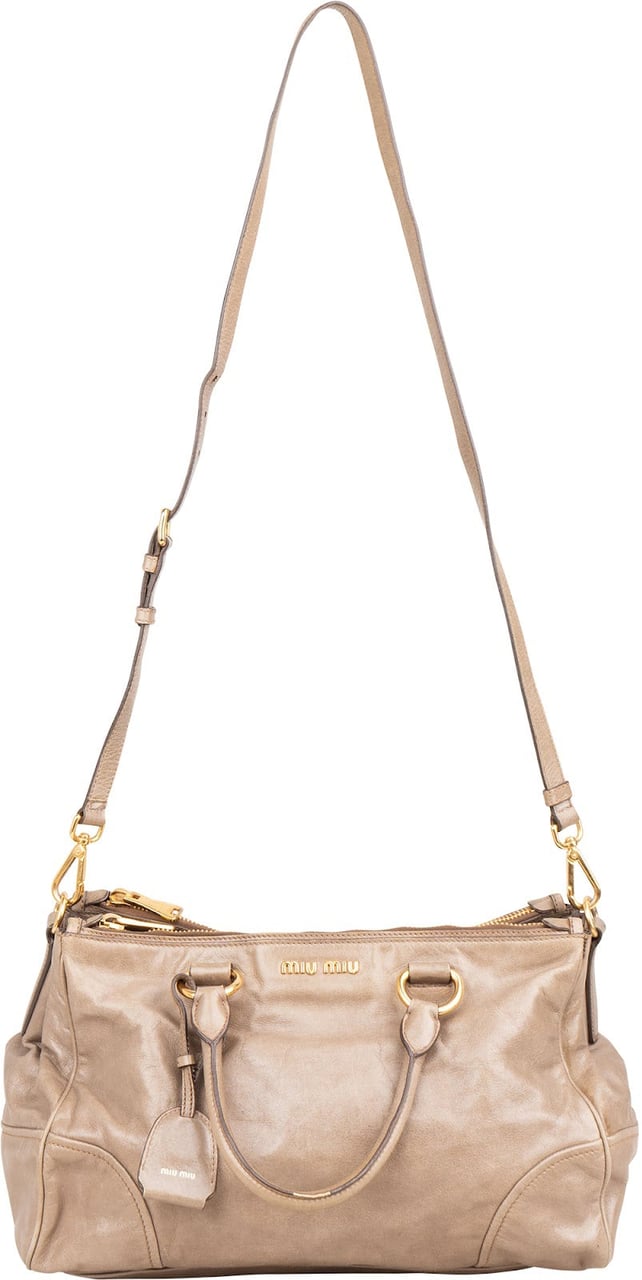 Miu Miu Vitello Shine Satchel Handbag Taupe