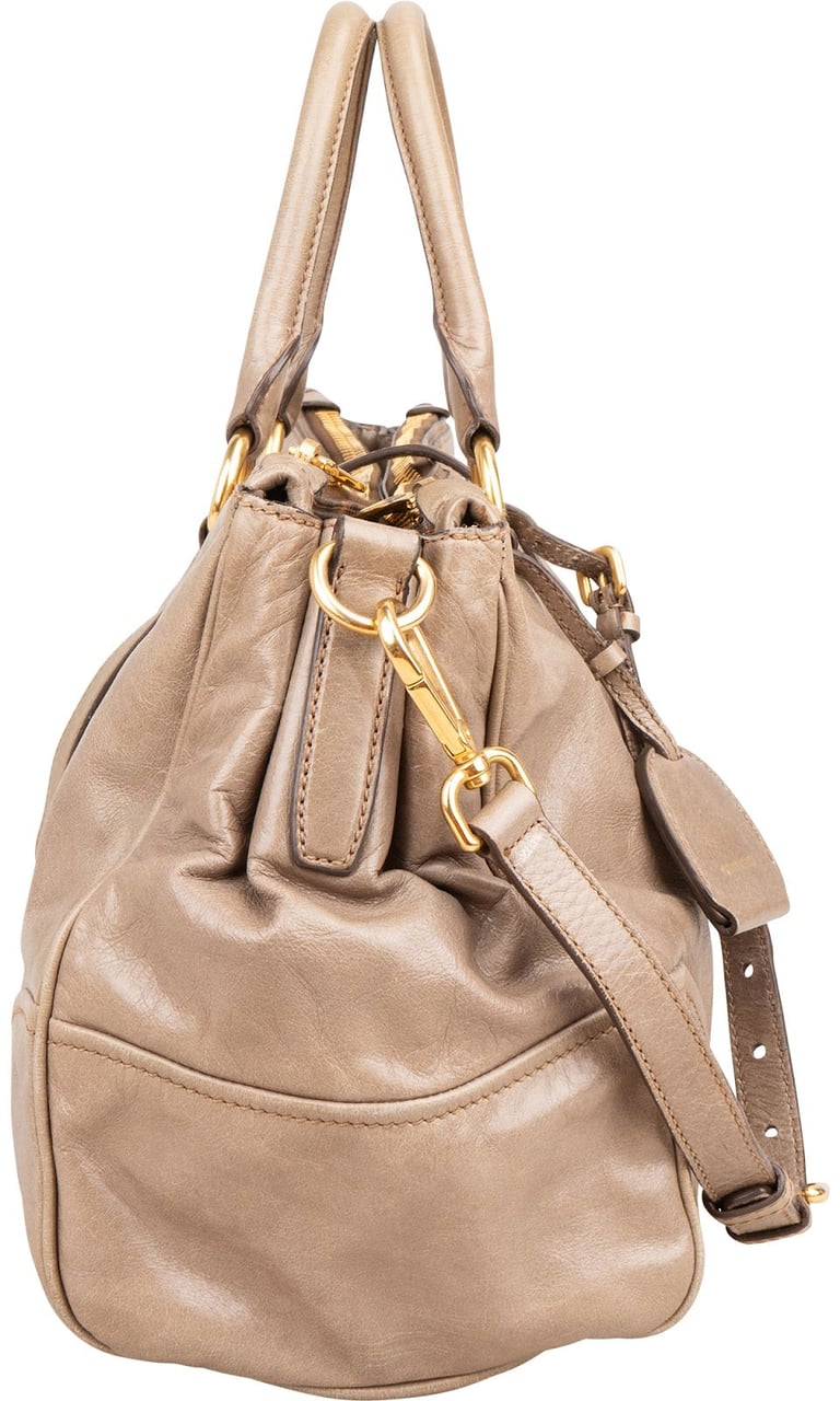 Miu Miu Vitello Shine Satchel Handbag Taupe