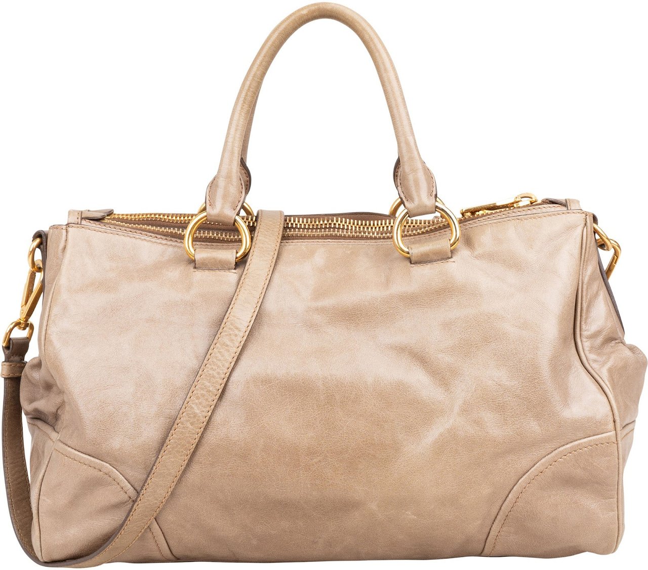 Miu Miu Vitello Shine Satchel Handbag Taupe