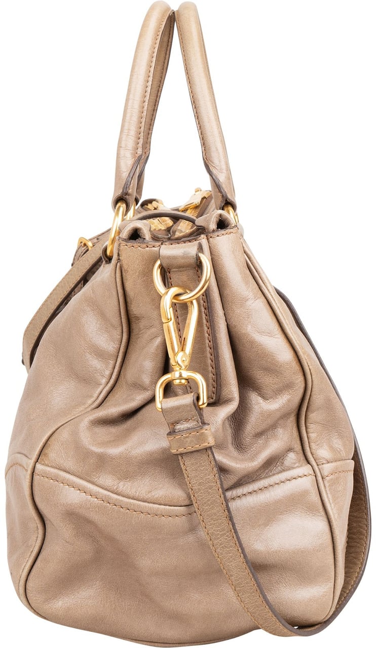 Miu Miu Vitello Shine Satchel Handbag Taupe