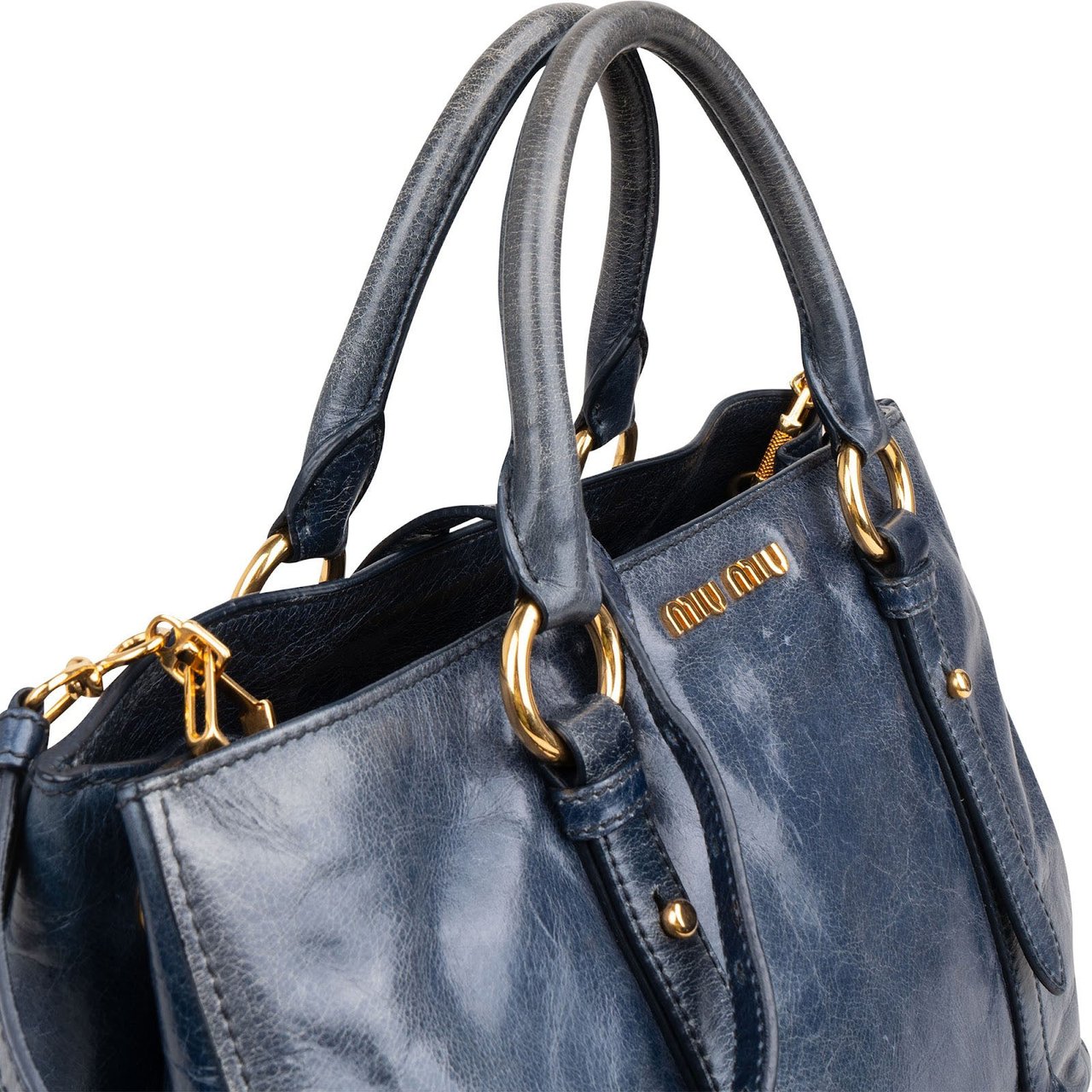 Miu Miu Blue Vitello Lux Tote Handbag Blauw