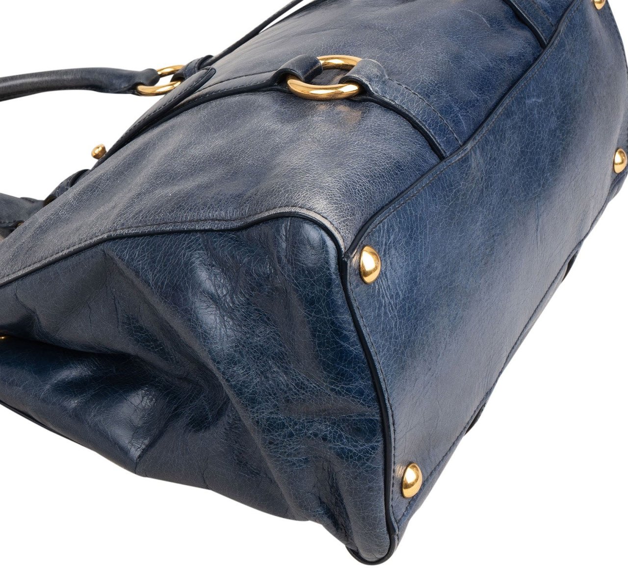Miu Miu Blue Vitello Lux Tote Handbag Blauw