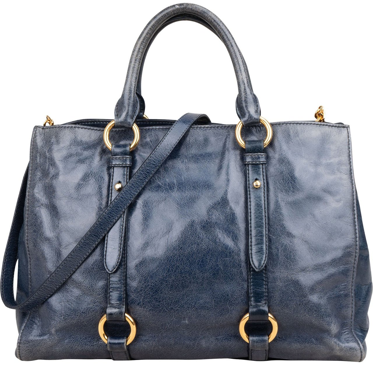 Miu Miu Blue Vitello Lux Tote Handbag Blauw