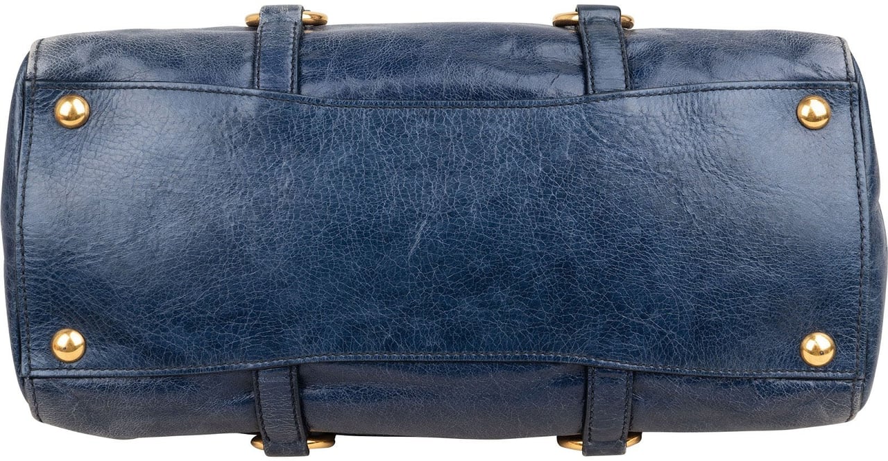 Miu Miu Blue Vitello Lux Tote Handbag Blauw