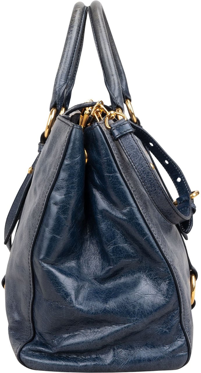 Miu Miu Blue Vitello Lux Tote Handbag Blauw