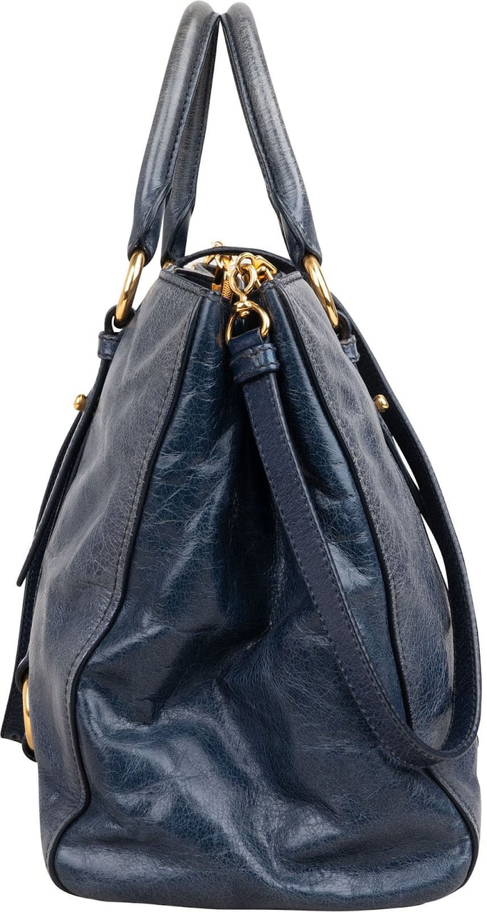 Miu Miu Blue Vitello Lux Tote Handbag Blauw