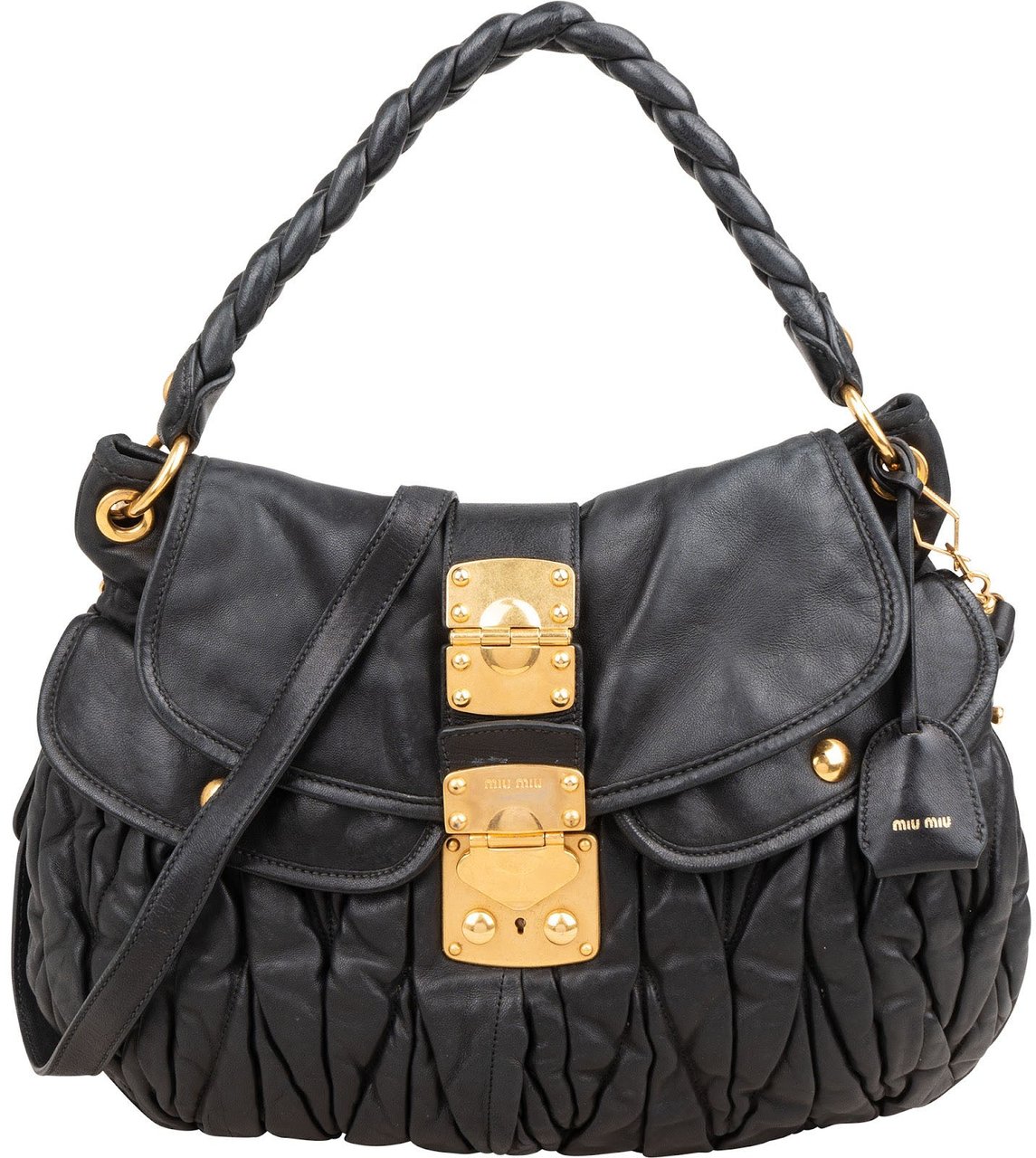 Miu Miu Nappa Matelassé Leather Coffer Handbag Zwart