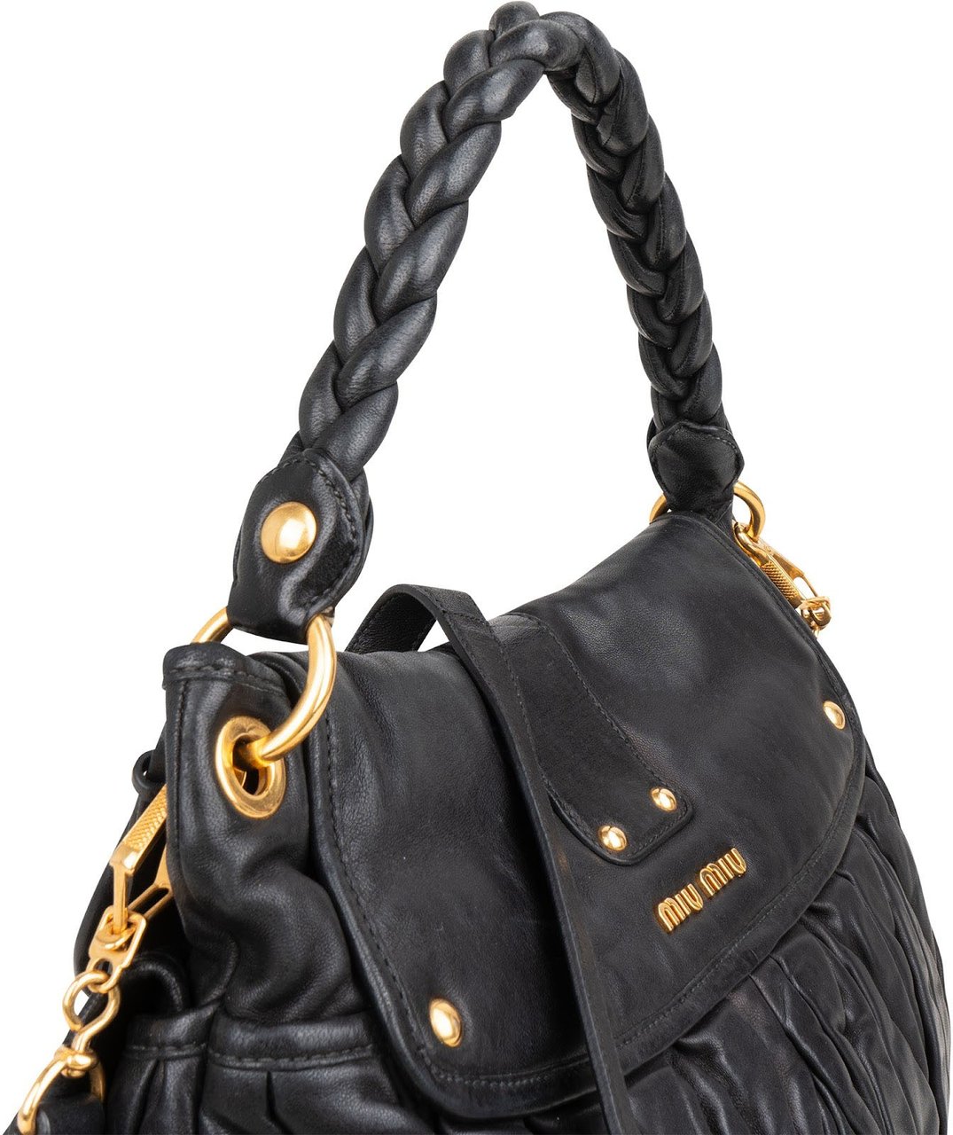 Miu Miu Nappa Matelassé Leather Coffer Handbag Zwart