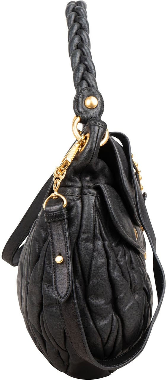 Miu Miu Nappa Matelassé Leather Coffer Handbag Zwart