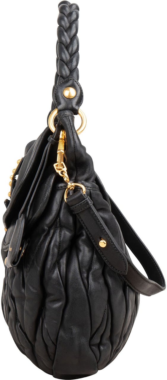 Miu Miu Nappa Matelassé Leather Coffer Handbag Zwart