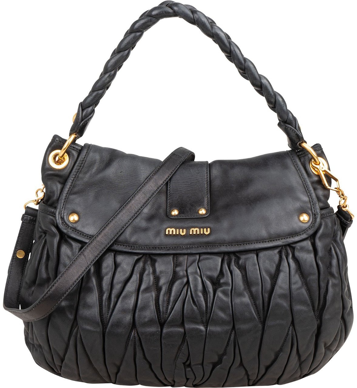 Miu Miu Nappa Matelassé Leather Coffer Handbag Zwart