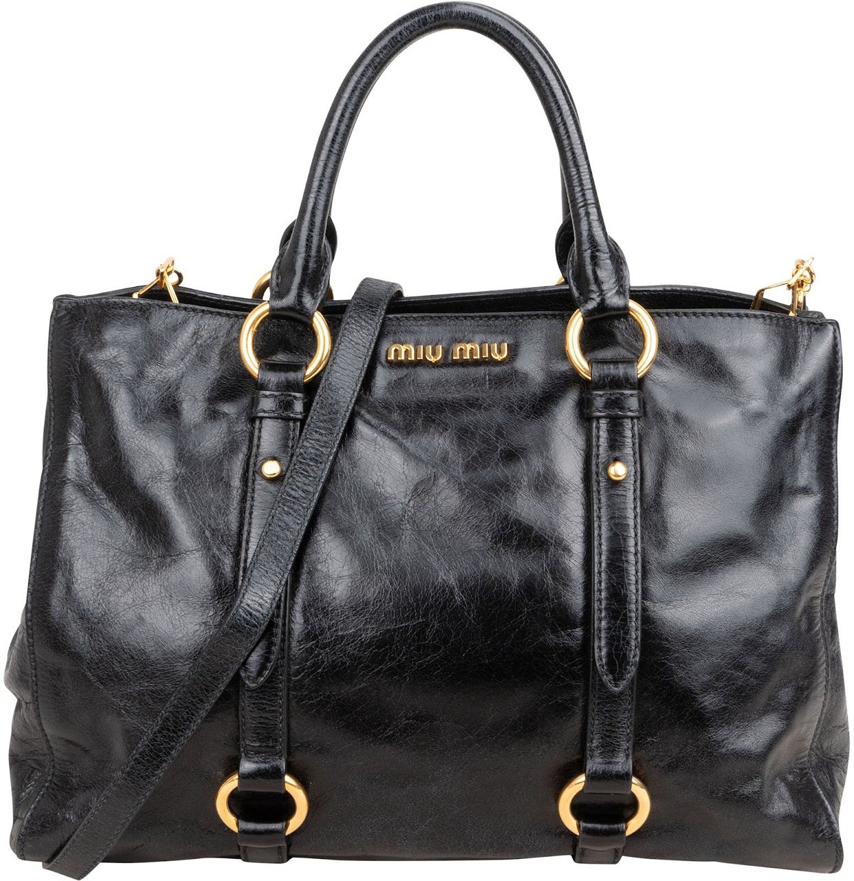 Miu Miu Vitello Lux Leather City Handbag Zwart