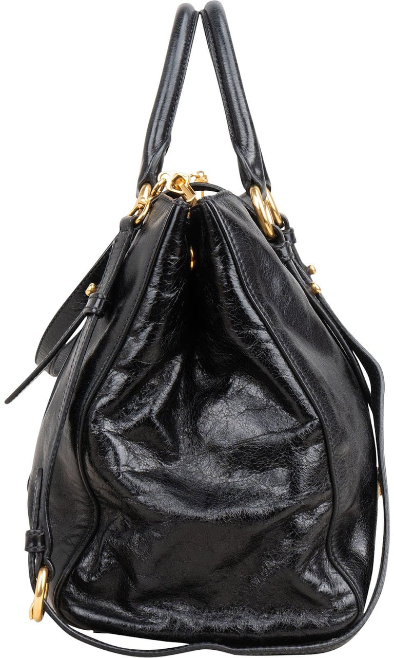 Miu Miu Vitello Lux Leather City Handbag Zwart