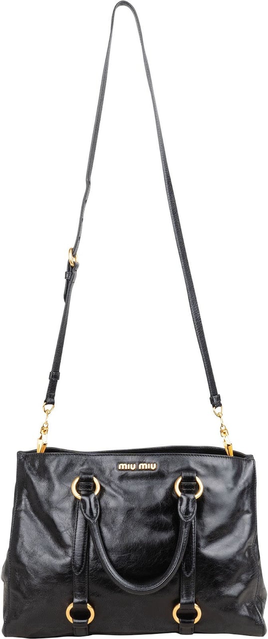 Miu Miu Vitello Lux Leather City Handbag Zwart