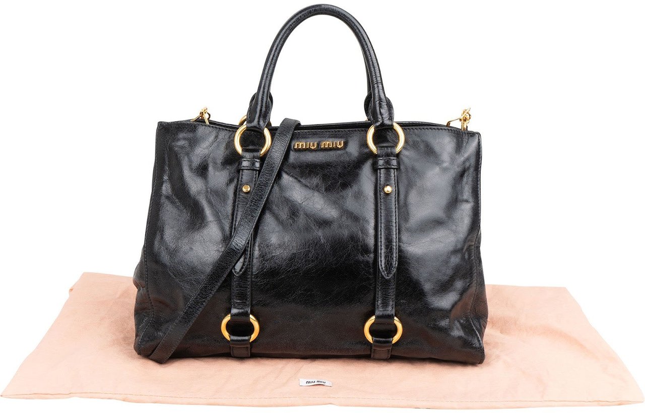 Miu Miu Vitello Lux Leather City Handbag Zwart