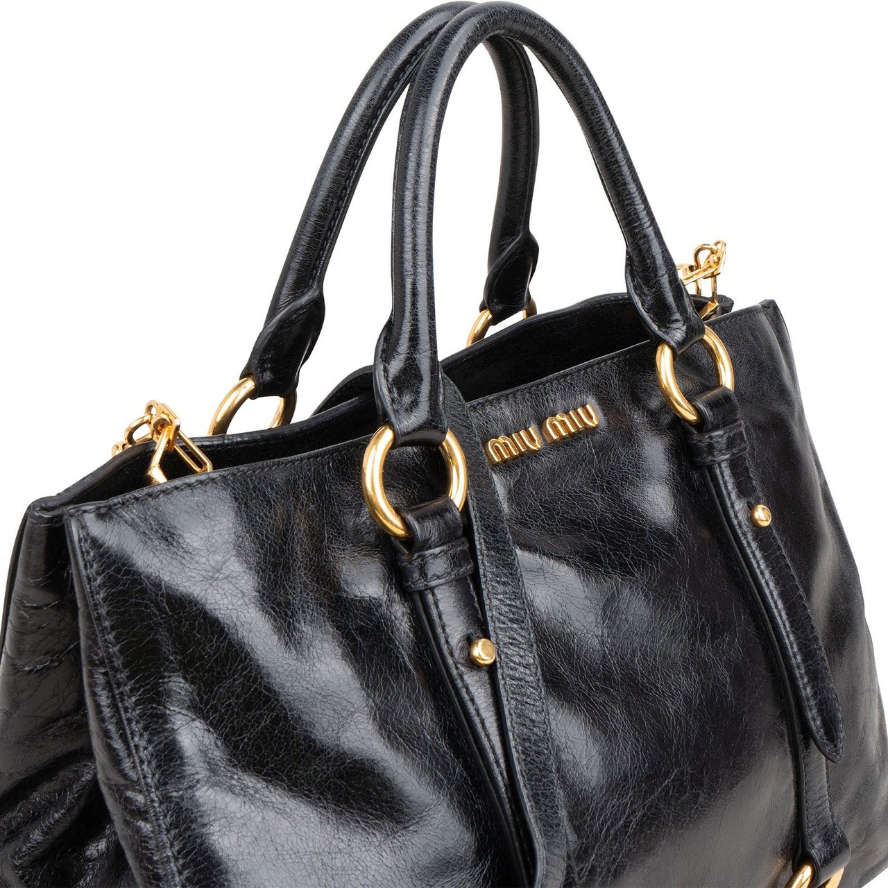 Miu Miu Vitello Lux Leather City Handbag Zwart