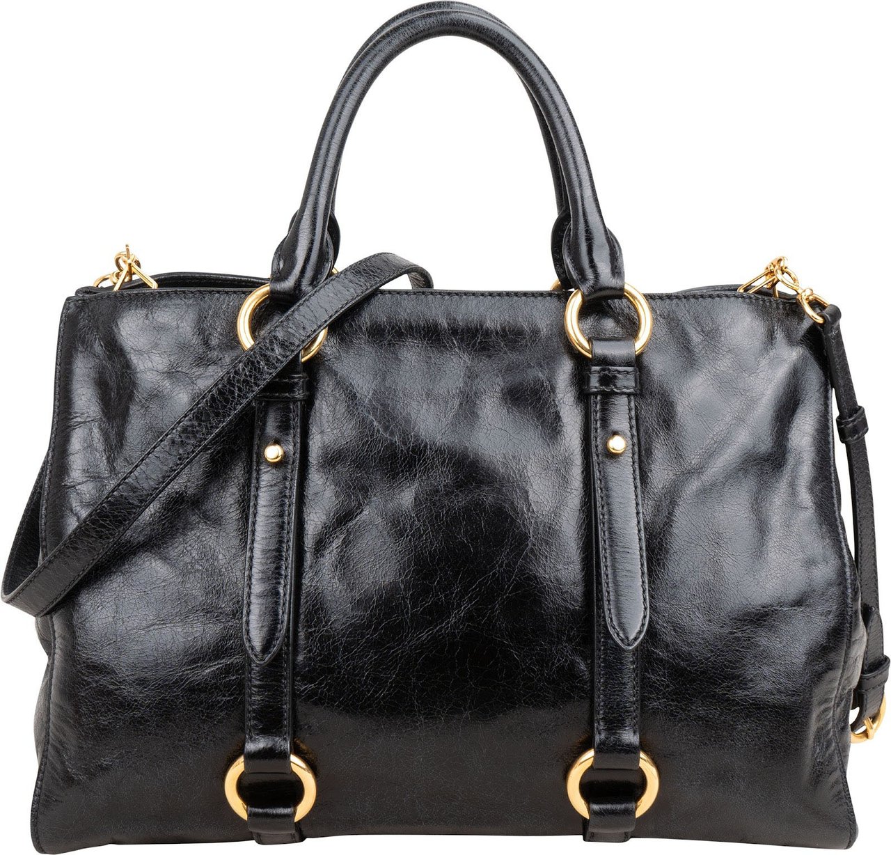 Miu Miu Vitello Lux Leather City Handbag Zwart
