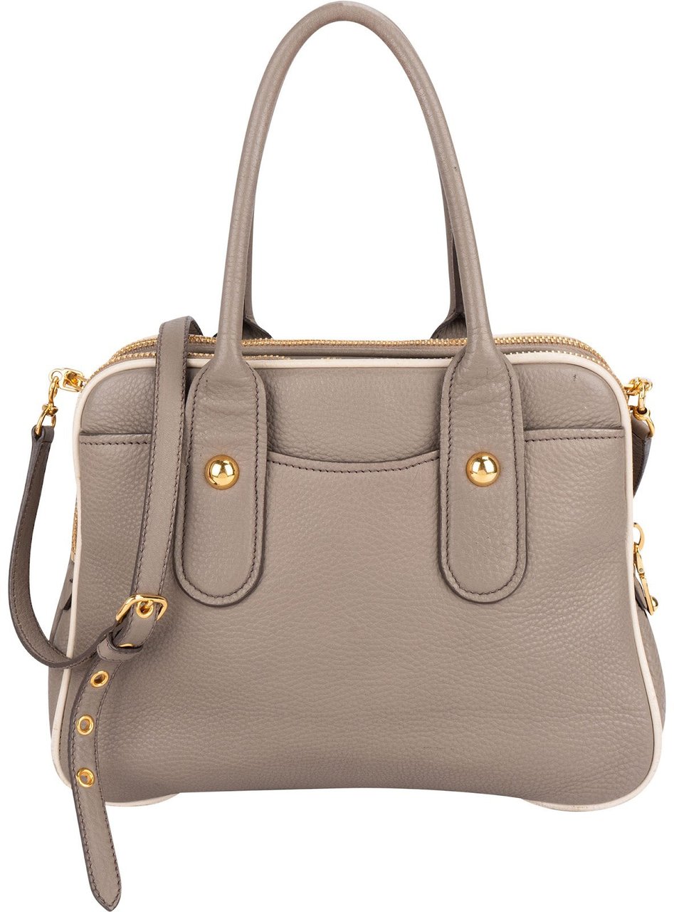 Miu Miu Vitello Daino Leather Bauletto Handbag Donkergrijs
