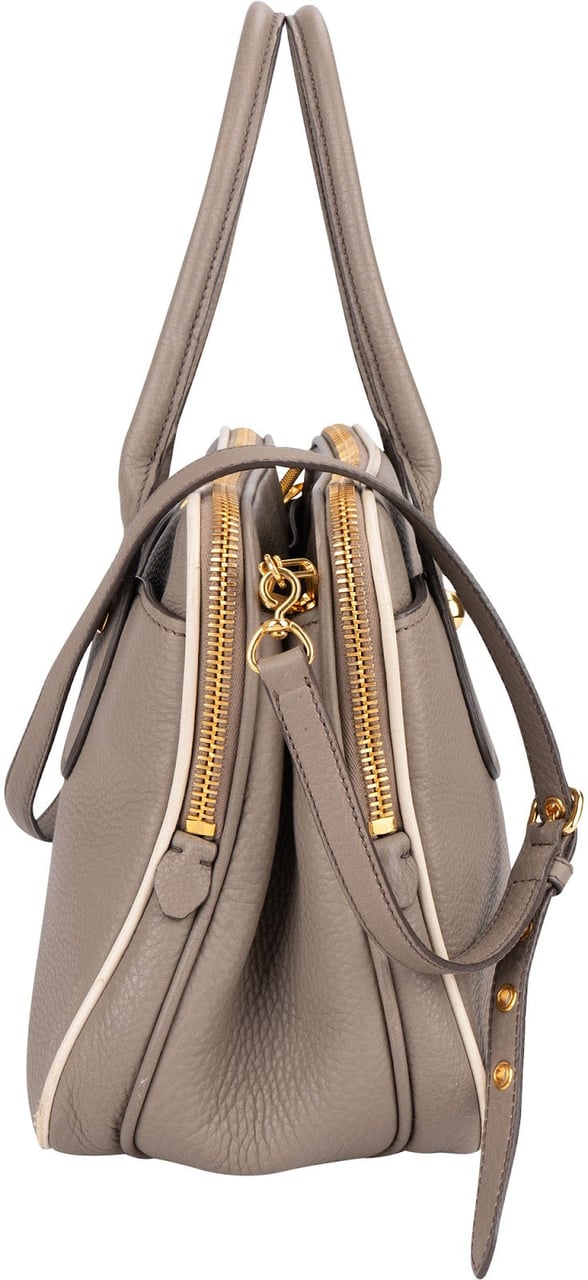 Miu Miu Vitello Daino Leather Bauletto Handbag Donkergrijs