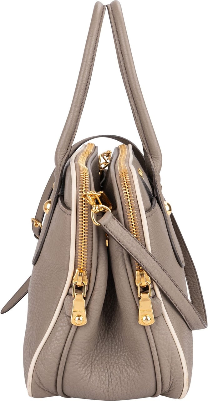 Miu Miu Vitello Daino Leather Bauletto Handbag Donkergrijs