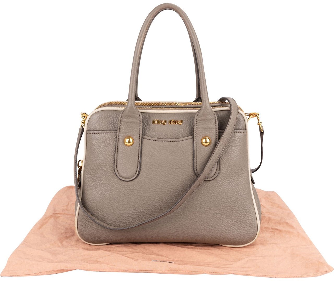 Miu Miu Vitello Daino Leather Bauletto Handbag Donkergrijs